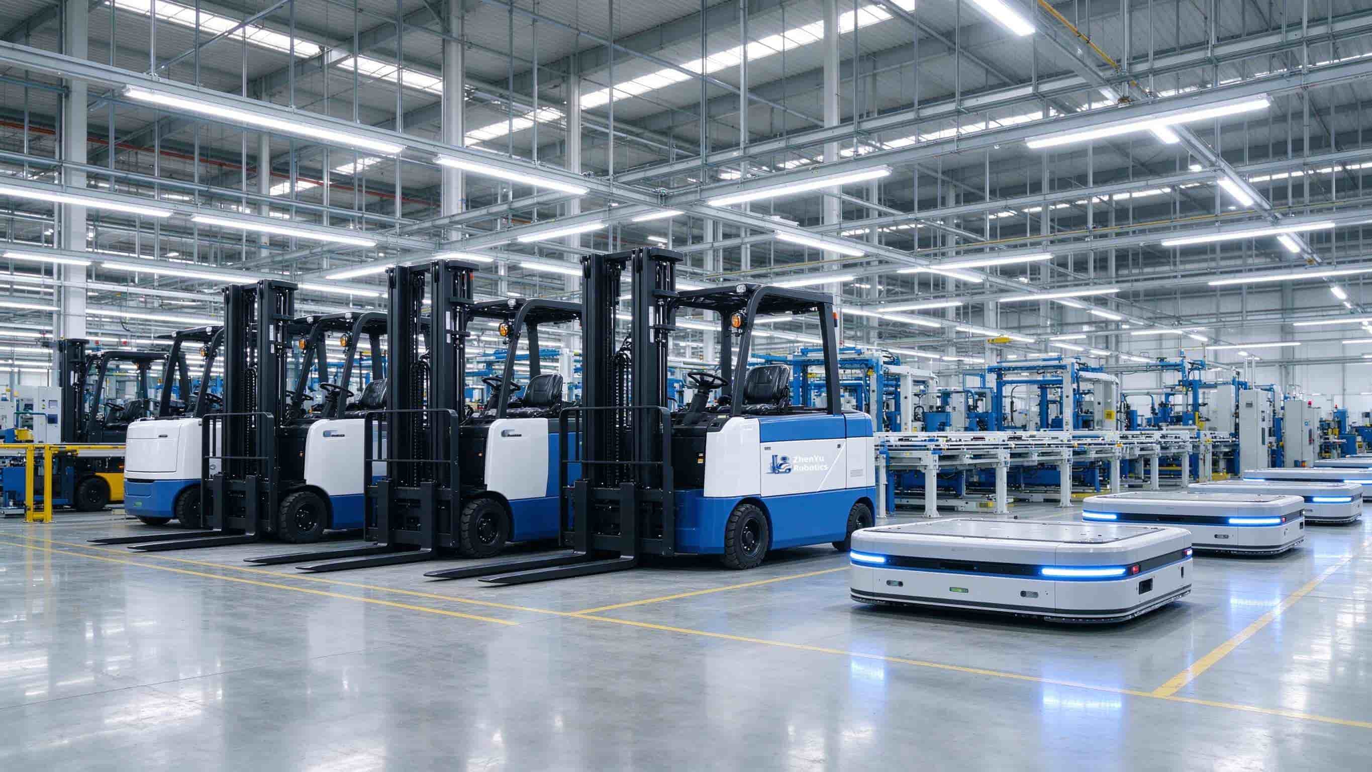 Zhenyu Robotics factory workshop - electric forklifts and AGV production line
