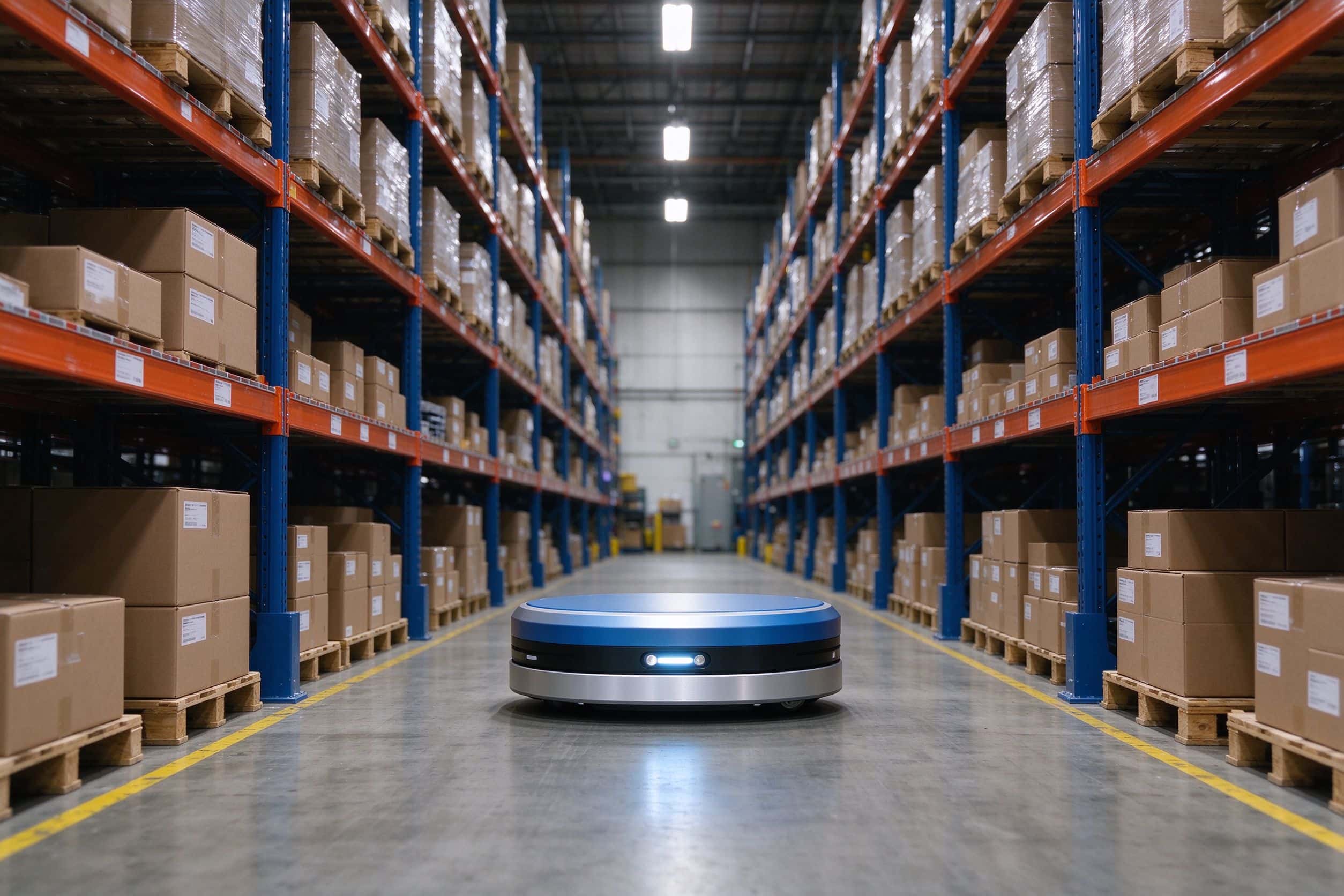 AGV Robot in Warehouse - Autonomous Mobile Robot Operation