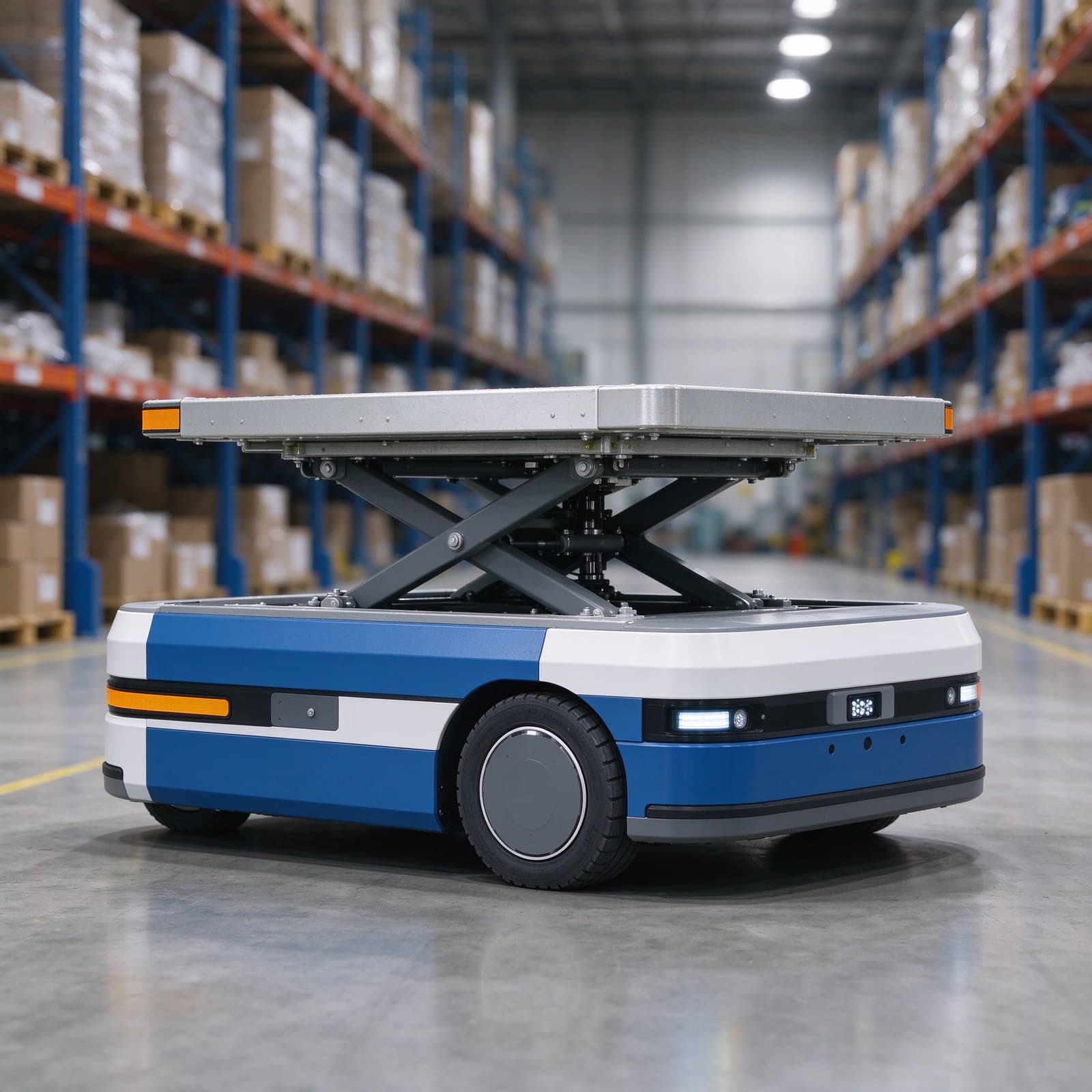 Laser SLAM Latent Lift-up AMR 1t for Shelf and Carton Transport